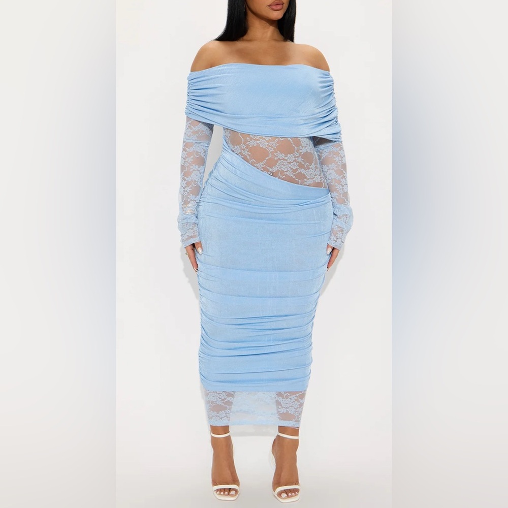 Elegant Light Blue Off-Shoulder Dress
